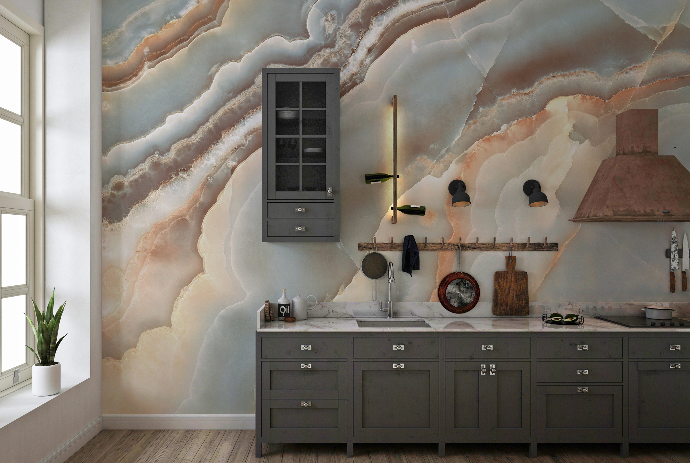 Aqua Marble Tone Kitchen Wallpaper Wall Murals